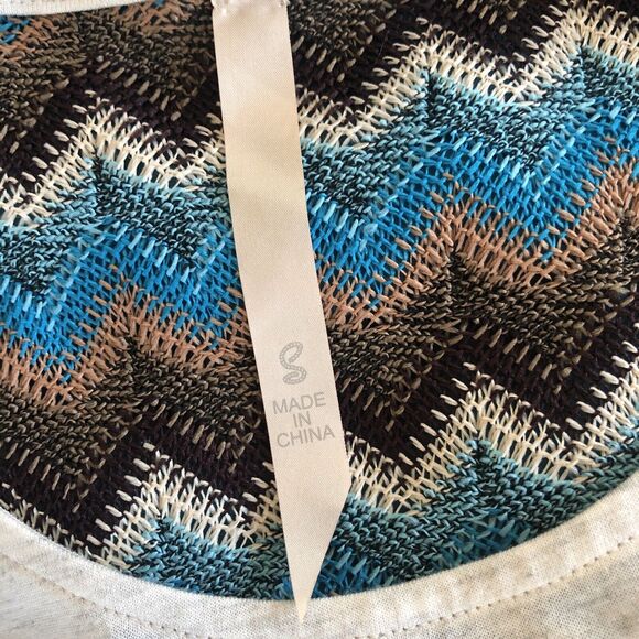 HEM & THREAD Ivory Front Blue Brown Back Knit Round Neck Tank Top Size Small - Picture 7 of 9